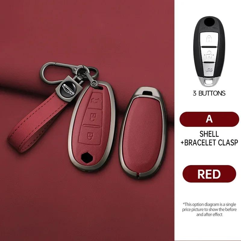 Auto Genuine Leather Zinc Alloy Key Fob Cover Fit For Suzuki S-Cross Eitrga Swift Auto Key Fob Chain Metal Key Fob Housing Interior Accessories