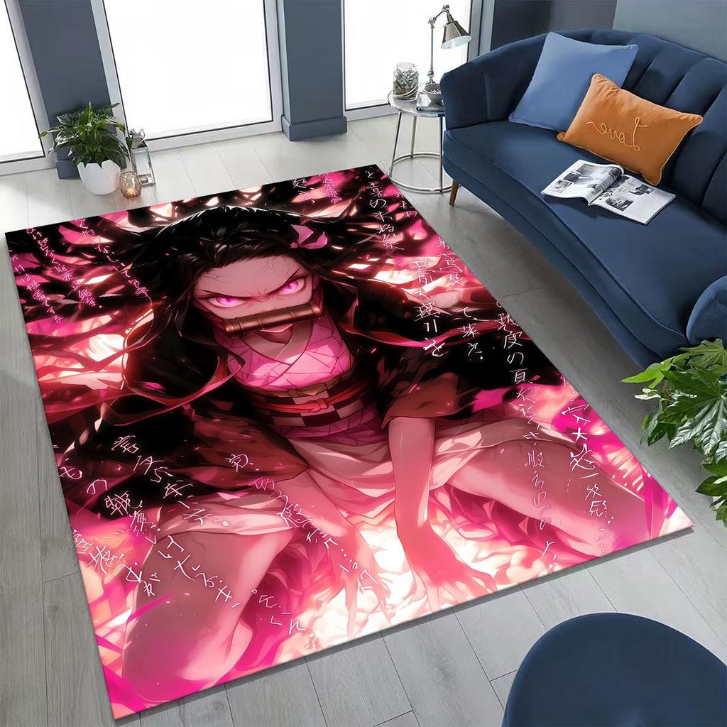 Anime Demon S-Slayer Kamado Nezuko Tanjirou Kreslený koberec pro ložnici, obývací pokoj, pohovku, domácí rohožku, dekor, dětská protiskluzová podložka na podlahu