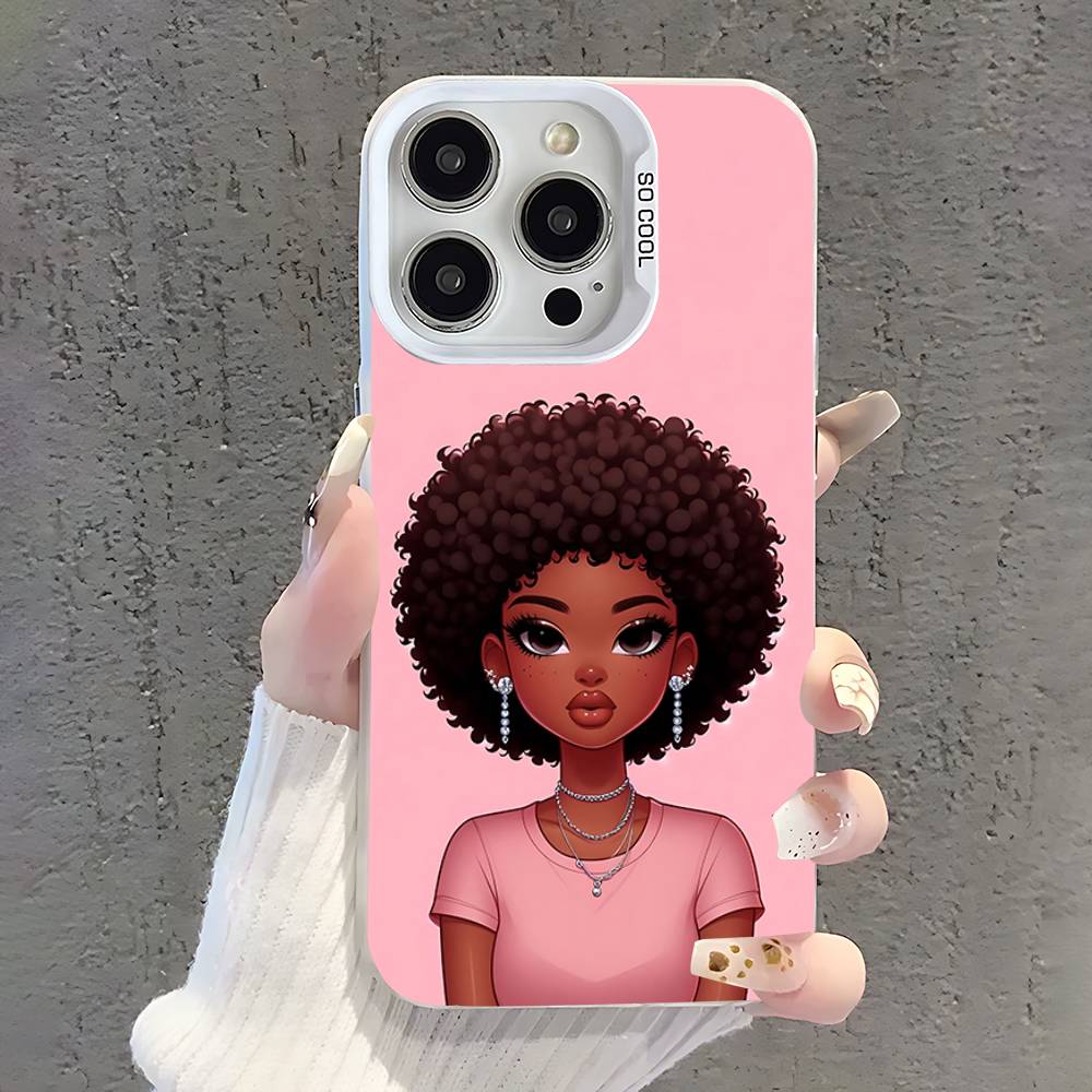 Black Girl A-Afro Phone Case For iPhone 17,16,15,14,13,12,11,Pro,XS,Max,Plus,Mini,SE White Candy Matte Shockproof Cover