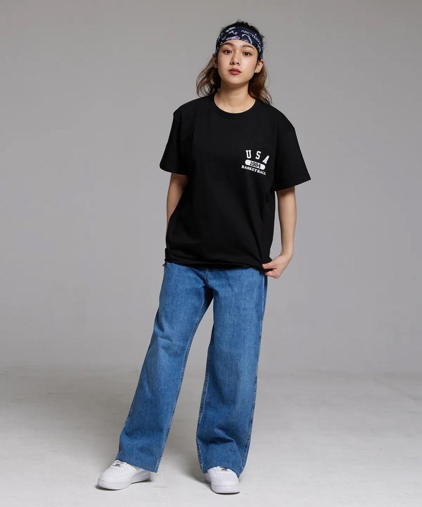 CREAM SODA LAB [2Pack] Usa Basketball Small Logo Short Sleeve T-Shirt Black (White) White (Black)