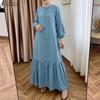 Women Casual Round Neck Solid Color Long Sleeve Muslim Dress