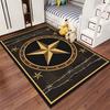 Golden Star Emblem on Black Rug - Non-slip rug suitable for living room and bedroom sofas.