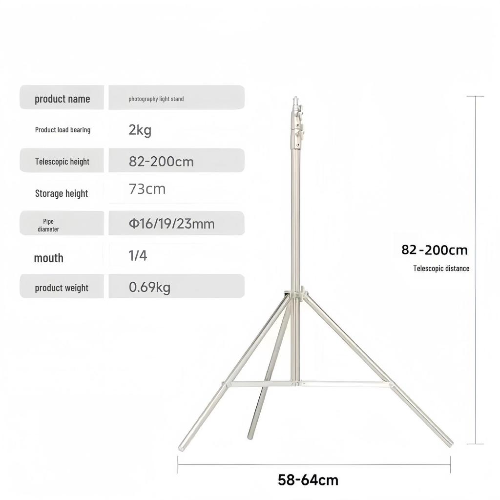 2.8m Stainless Steel Tripod with Weighted Base and Spring Buffer for Photography and Live Streaming, Includes 2.1m Fill Light Stand