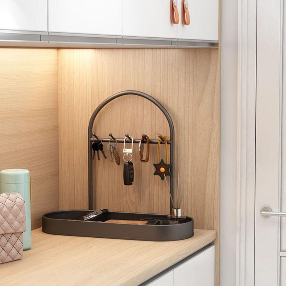 with Hooks Desktop Tray Iron Jewelry Display Plate Multi-Function Bathroom Shelf  Earrings Pendants