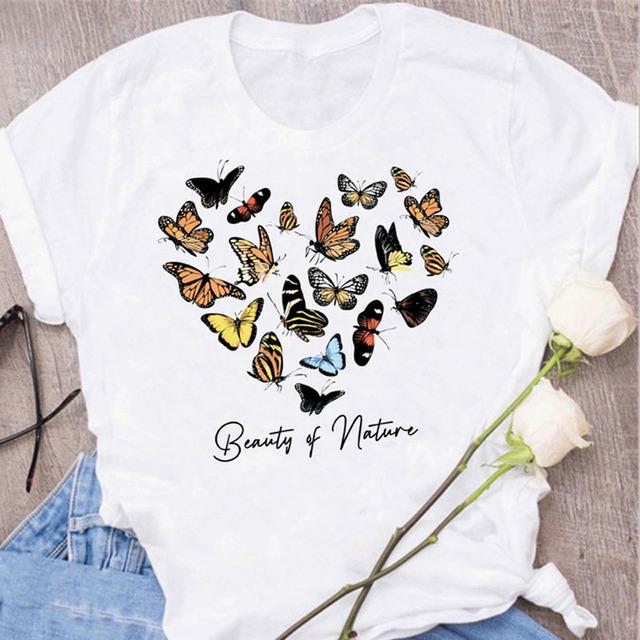 New Butterfly Print T Shirt Women T Shirt Summer Fashion Female Tops Ladies Short Sleeve Graphic Tee Shirts Woman Cute T-Shirts