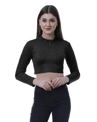 Dámský jednoduchý dlouhý rukáv, jednobarevný crop top, zip, slim fit, sportovní letní tričko
