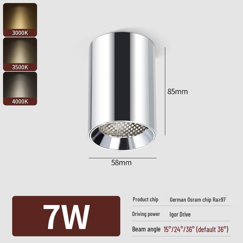 Surface-Mounted Cylinder Spotlight, Anti-Glare Honeycomb, Full Spectrum, Ceiling Light for Bedroom and Living Room.