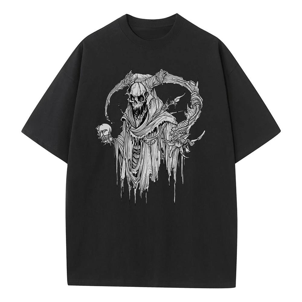 Summer T Shirt Baggy Style Pure Cotton Breathable Print Scary Pattern Heavy Comfort Drop Shoulder Mens Womens Tops