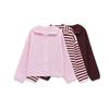 Cardigans rayés en maille ample Printemps Automne pour femmes Col roulé décontracté Fermeture éclair Rose Manteau pull Maille pour femmes Streetwear