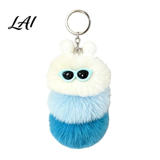 Women Animal Pendant Plush Sunglasses Caterpillar Keychain Soft Backpack Purse Fluffy Handbags Bag Charm Colorful Stuffed Keyring