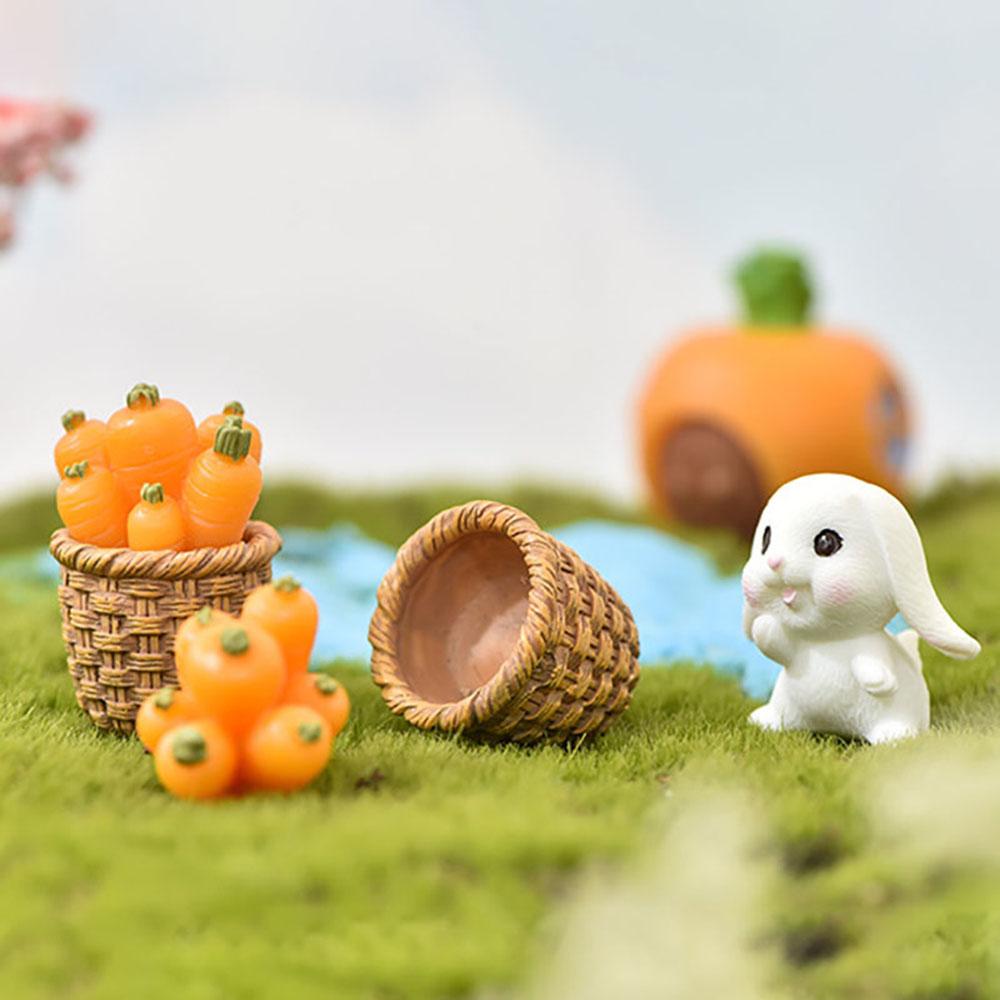 Landscape Cartoon Carrot House Miniature Rabbit Figurine Mini Animal Statue Resin Bunny Basket