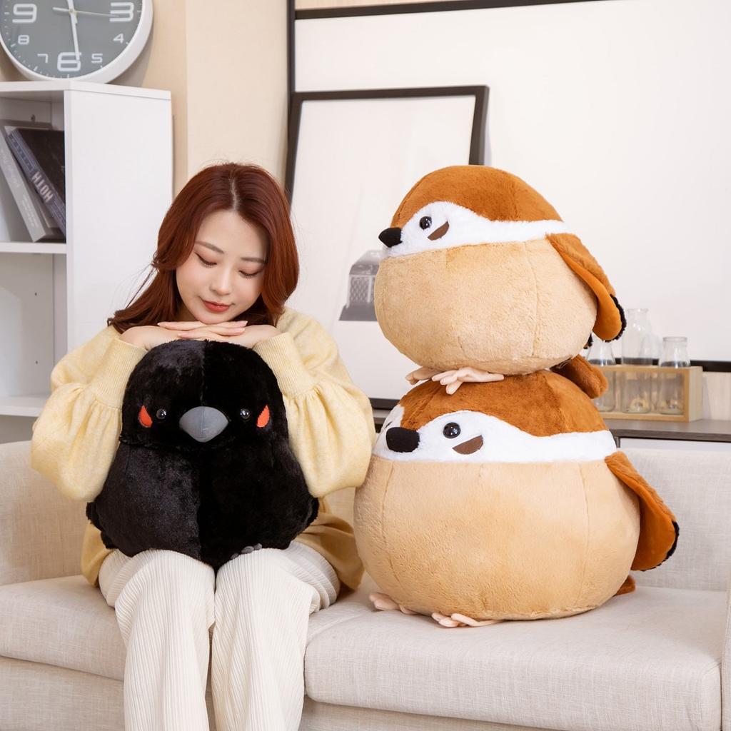 35 /40cm Lovely Simulate Sparrow Crow Plush Toys Stuffed Soft Round Bird Pillow Sofa Cushion Dolls Nice Birthday Gift For Baby