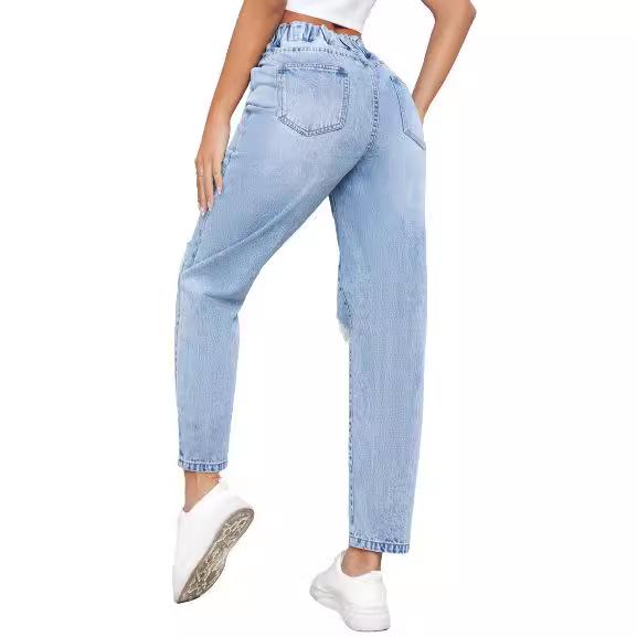 European & American Style Women's Slimming Ripped Straight-Leg Denim Pants