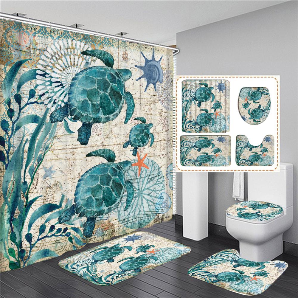 Dream Starry Sky Ocean Jellyfish Bathroom Waterproof Shower Curtain Set with 12 Hooks Bath Non-Slip Mat Rugs Toilet Seat Cover