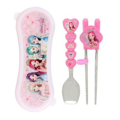 Secret Jouju Children's Cutlery + Case Set Crystal PN197, Mixed Colors, 1 Set, Korean Popular Tableware
