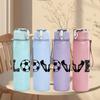 1PC Love Word Soccer Ball Minimalist Print 750ml Color Plastic Sports Water Bottle Leakproof Flip Straw Lid Suitable for Sports Office Home Use