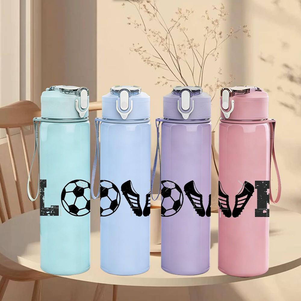 1PC Love Word Soccer Ball Minimalist Print 750ml Color Plastic Sports Water Bottle Leakproof Flip Straw Lid Suitable for Sports Office Home Use