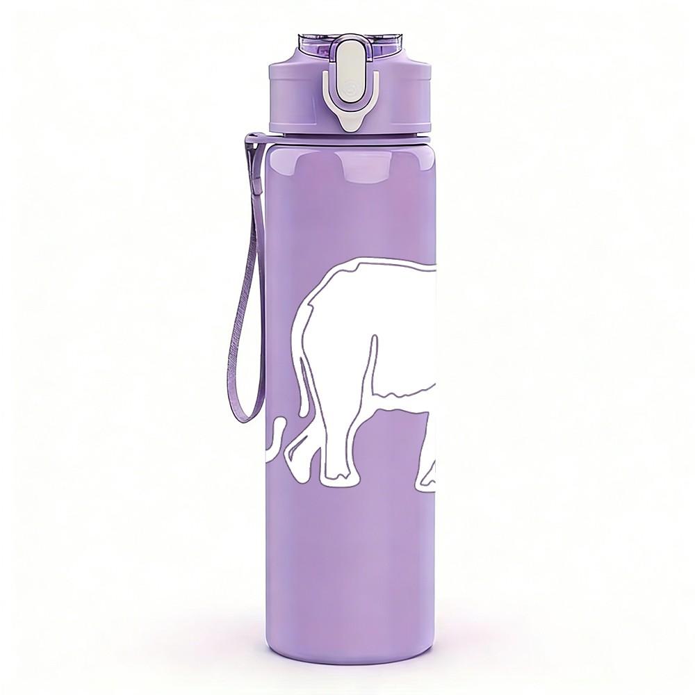 1PC Simple Elephant Outline Pattern 750ml Color Plastic Sports Water Bottle Leakproof Flip Straw Lid Suitable for Sports Office Home Use