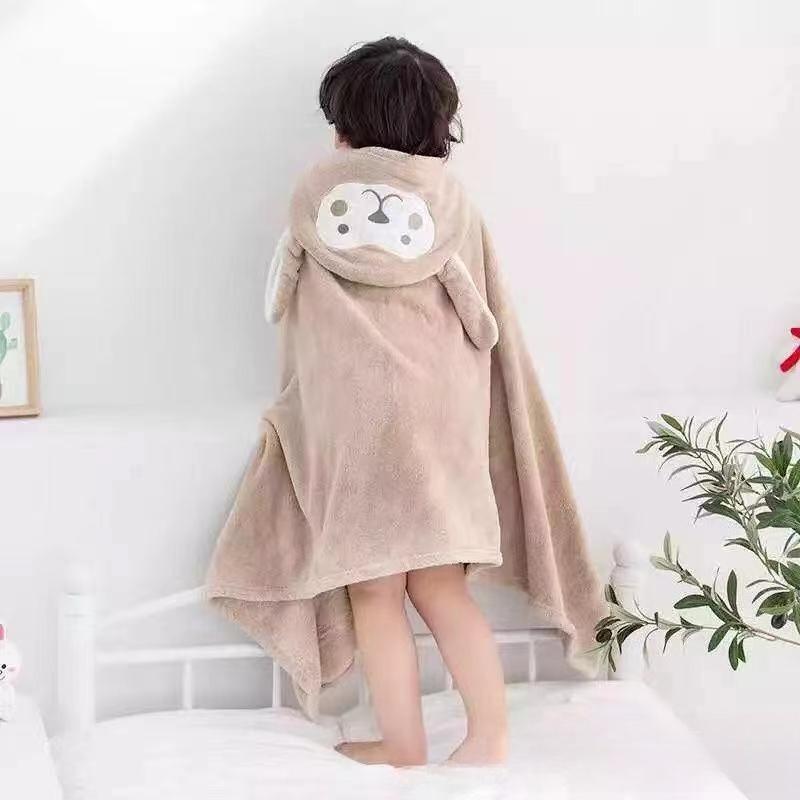 Children's Bath Towels Cape Coral Fleece Baby Baby Hooded Cape Bathrobe Beach Cartoon Can Be Worn Wrap Absorbent