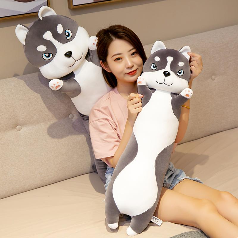 Hot 80cm/100cm Funny Long Husky Stuffed Doll Soft Big Husky Lying Plush Toy Grey Dog Animals Pillow Cushion Kids Birthday Gift