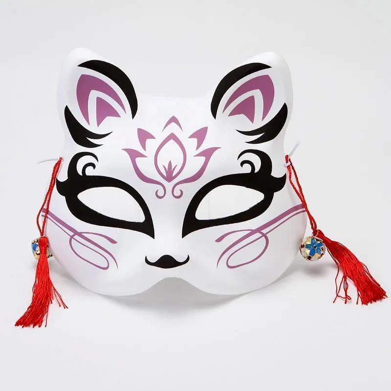 Hand-Painted Anime-Style Cat and Fox Half-Face Mask for Men and Women