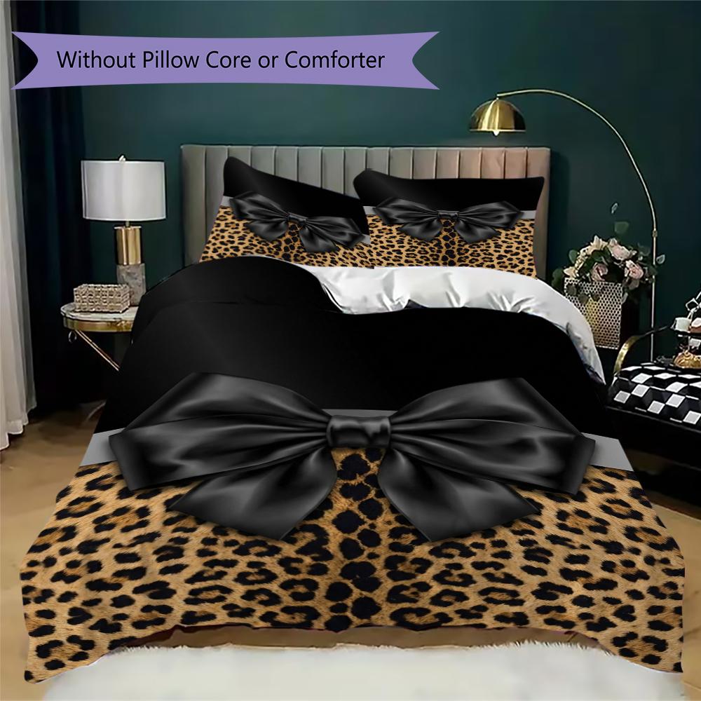 Leopard Print Bow Pattern Bedding uilt Set uilt Cover Pillowcase Home Decoration Birthday Gift (1 * duvet cover + 2 * pillowcase without core)91