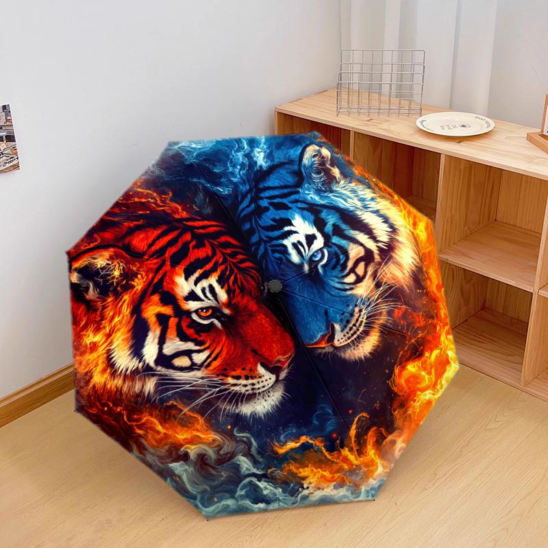 1 PC Automatic Folding Umbrella - Yin Yang Tigers Pattern, Portable & Foldable Design with 8 Ribs, Christmas Birthday Gifts