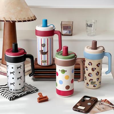 Moda Copo Gato Grande Capacidade Feminino Copo de Palha Alto Nível de Aparência Casal Estudantes Aço Inoxidável Leve Luxo Gelo Valentão Água