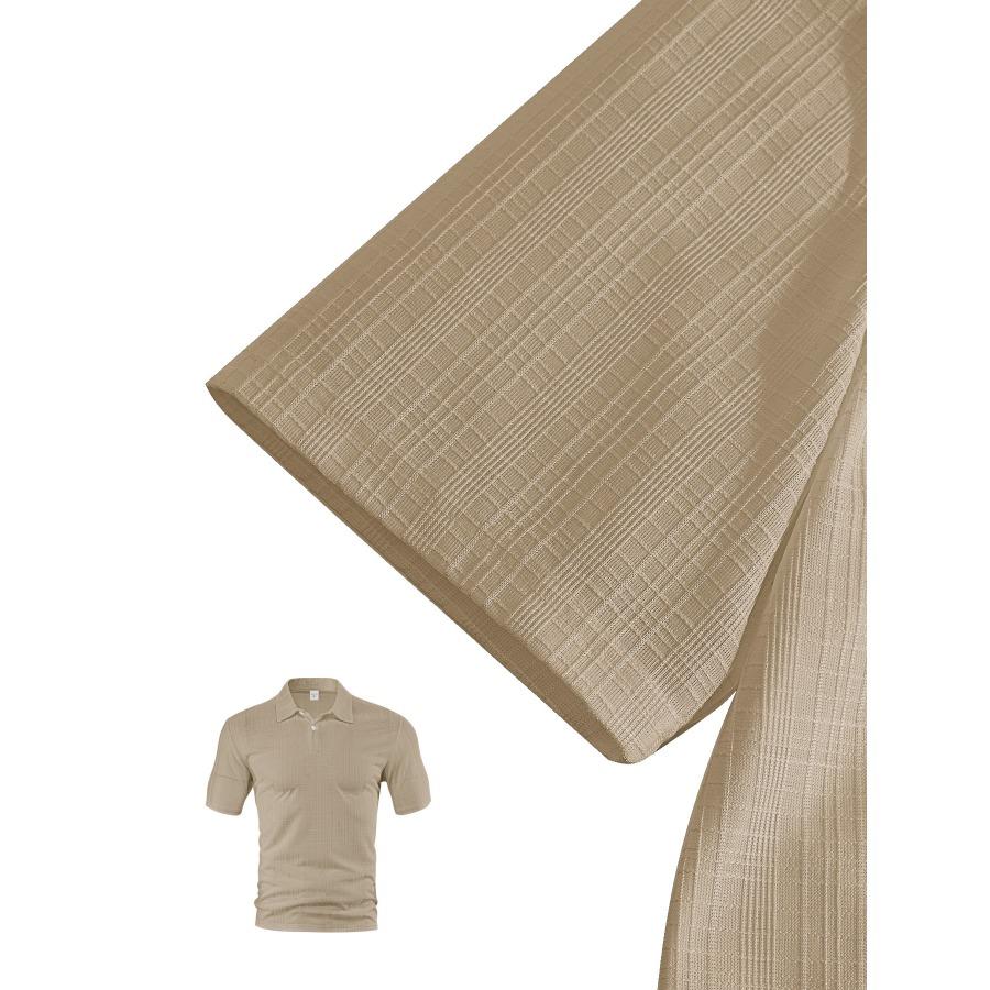 Solid Color Polyester Small Grid Lapel Shirts Men's Short Sleeve Polo Shirts