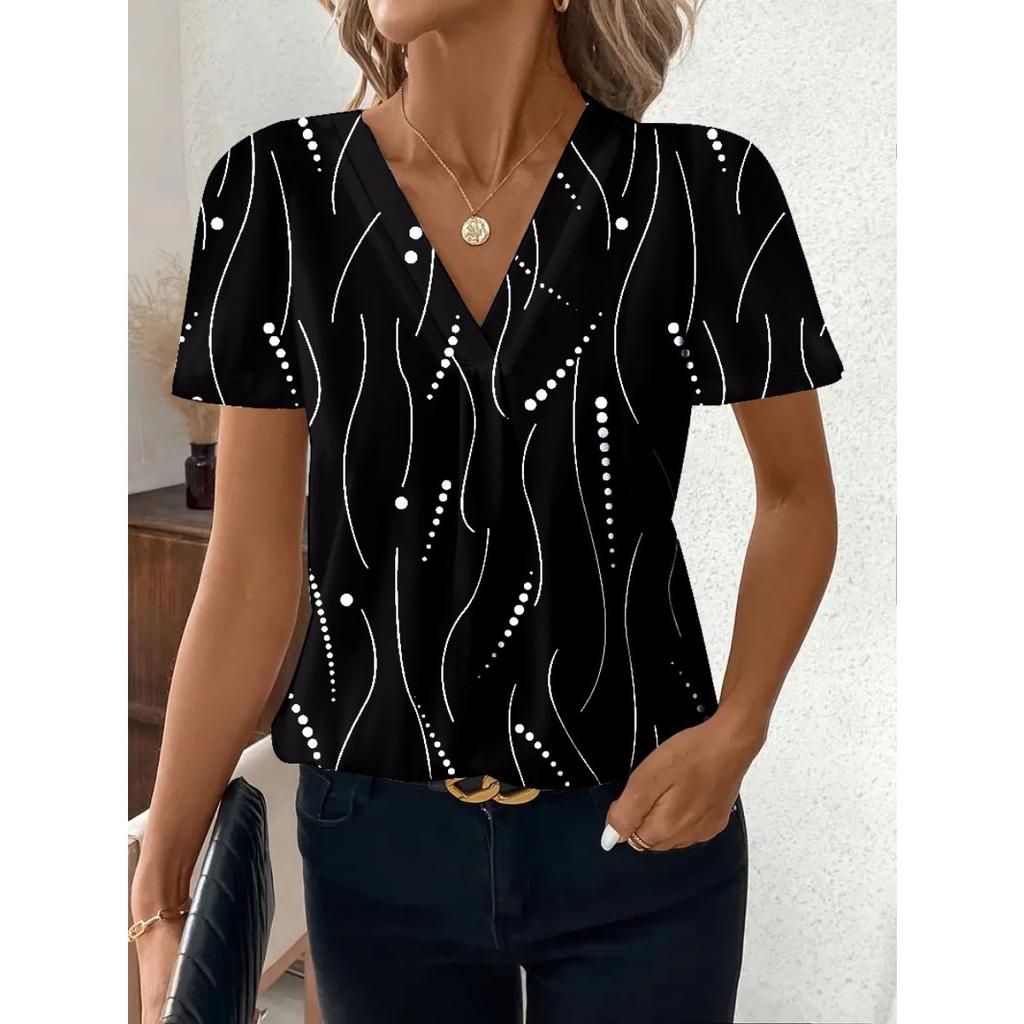Fashion Casual Printed V-neck Top T-shirt for Women