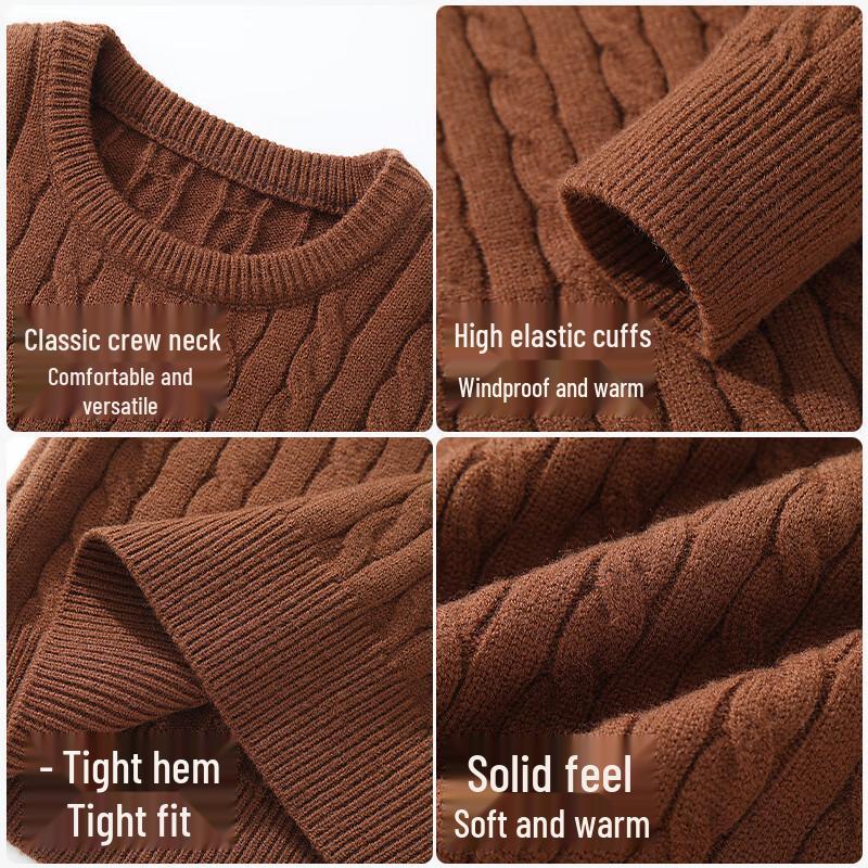 JEANSWEST LIFE Men's Plush Round Neck Cable Knit Sweater