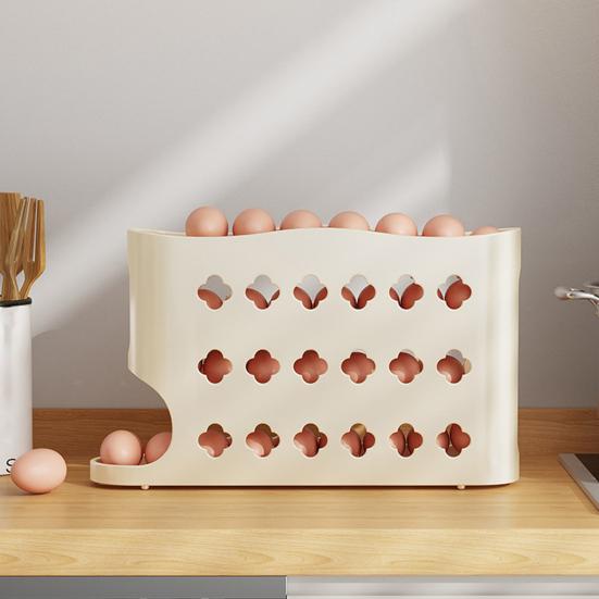 Suport pentru ouă pentru frigider Dispenser automat pentru ouă cu rostogolire Economisire de spațiu Organizator de ouă pe 4 niveluri Suține 30 de ouă pentru frigider Blat de bucătărie