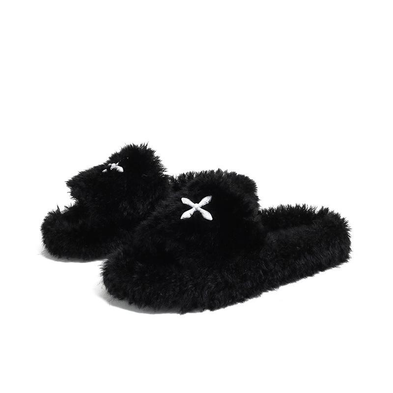 

Вельветовые тапочки на толстой подошве, на плоской подошве, на одно слово, большого размера, сказочные пушистые тапочки для улицы, женские, весна и осень 2025, новые модели 31