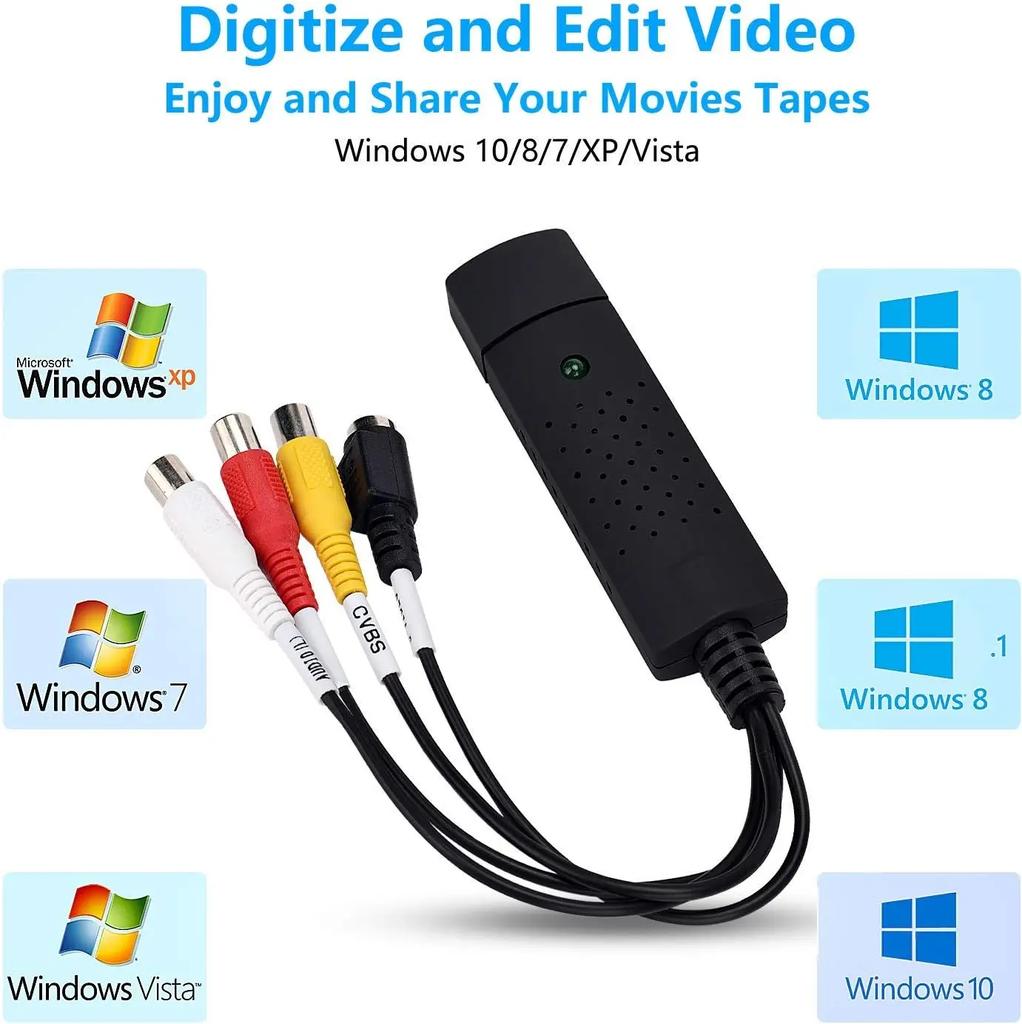 VHS To Digital Converter USB Audio Video Converter for Windows 7 8 10 Video Capture Card Digitize From Analog Video VCR VHS DVD
