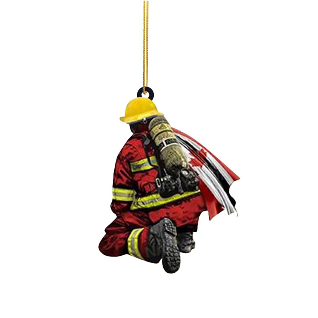 Christmas Firefighters Double sided Acrylic Car Pendant Fireman Xmas Tree Hanging Decoration Fireman Noel Ornaments Navidad