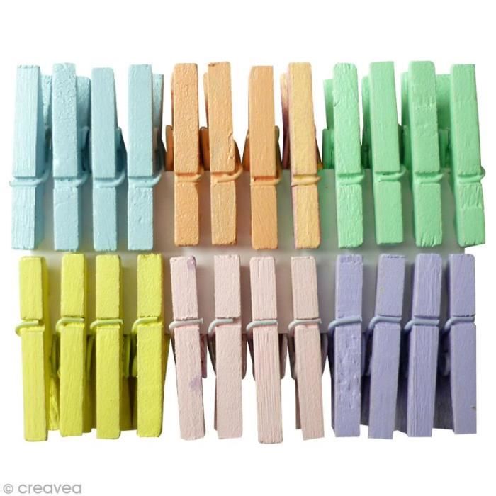 Pinces à linge - Couleurs Pastel - 2,5 cm - 24 pcs - Multicolore - Accessoire créatif