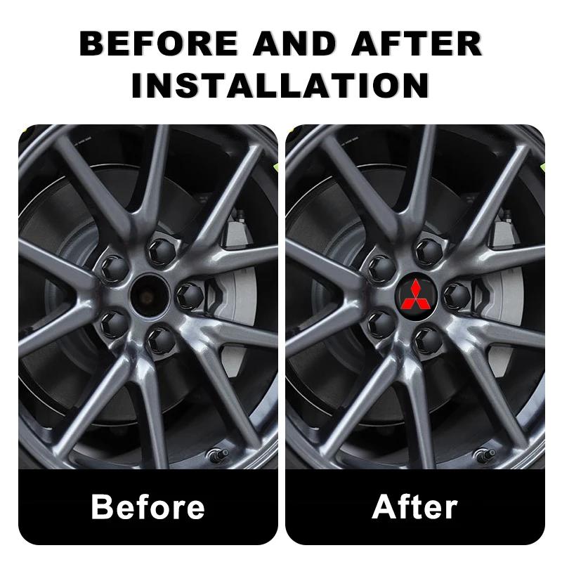 4 Stück Auto Radnabenkappe Logo Aufkleber Felgenabdeckung Emblem für Mitsubishi Outlander I200 Pajero Eclipse ASX Lancer Space