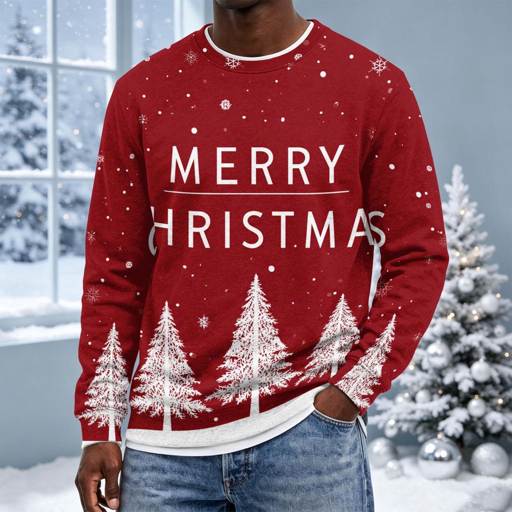 Men's Christmas Neck Pullover Sweatshirt - Hoodless Long Sleeve Holiday Top