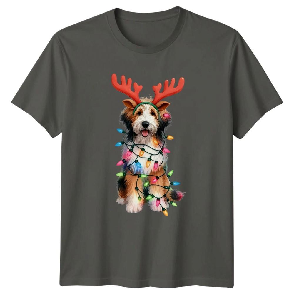 Christmas Dog Reindeer Antlers Lights Holidays Unisexs Graphic Tee S