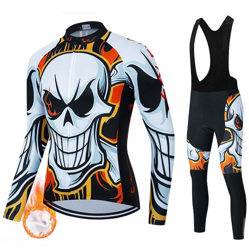 2026 Winter Velvet Warm Skull Pattern Winter Cycling Clothing Thermal Fleece Bicycle Jersey Set MTB Clothes Road Bike Uniforme Ropa Maílllot Ciclismo