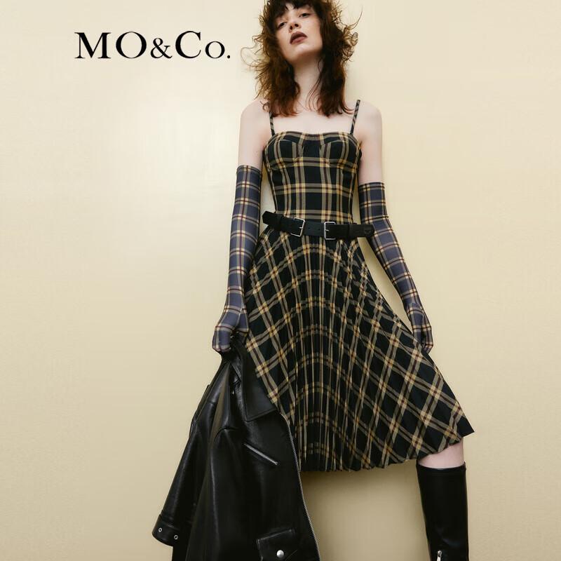 MO&Co. Pleated Plaid Boned Bustier Dress with Detachable Elements