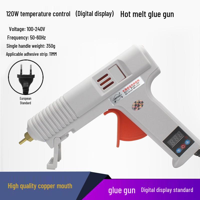 Pistol de lipit la cald cu temperatură reglabilă 120W cu afișaj digital - Grad industrial, batoane de lipici 11mm, temperatură constantă, pentru uz casnic