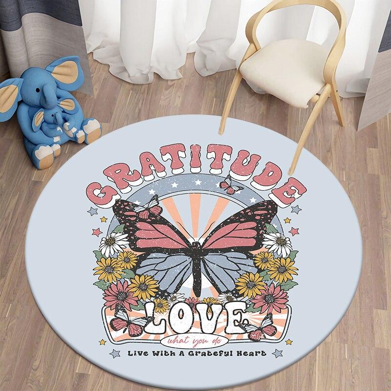 Black Cat Kawaii HD Printed Round Carpet for Living Room Rugs Camping Picnic Mats Flannel Anti-Slip Rug Yoga Mat Stranger Things