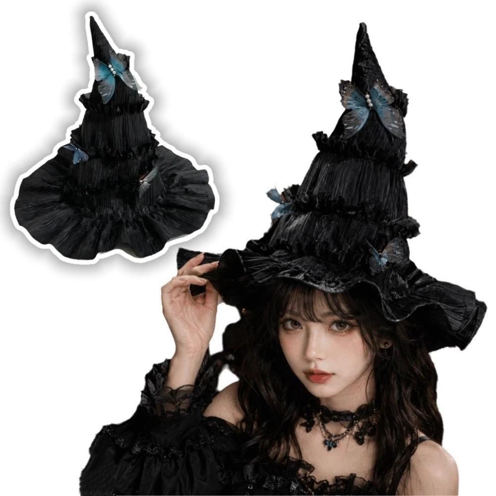 Gothic Lolita Witch Hat Tall Pointed Cone Top Women's Wizard Cap Halloween Hat Masquerade Ball