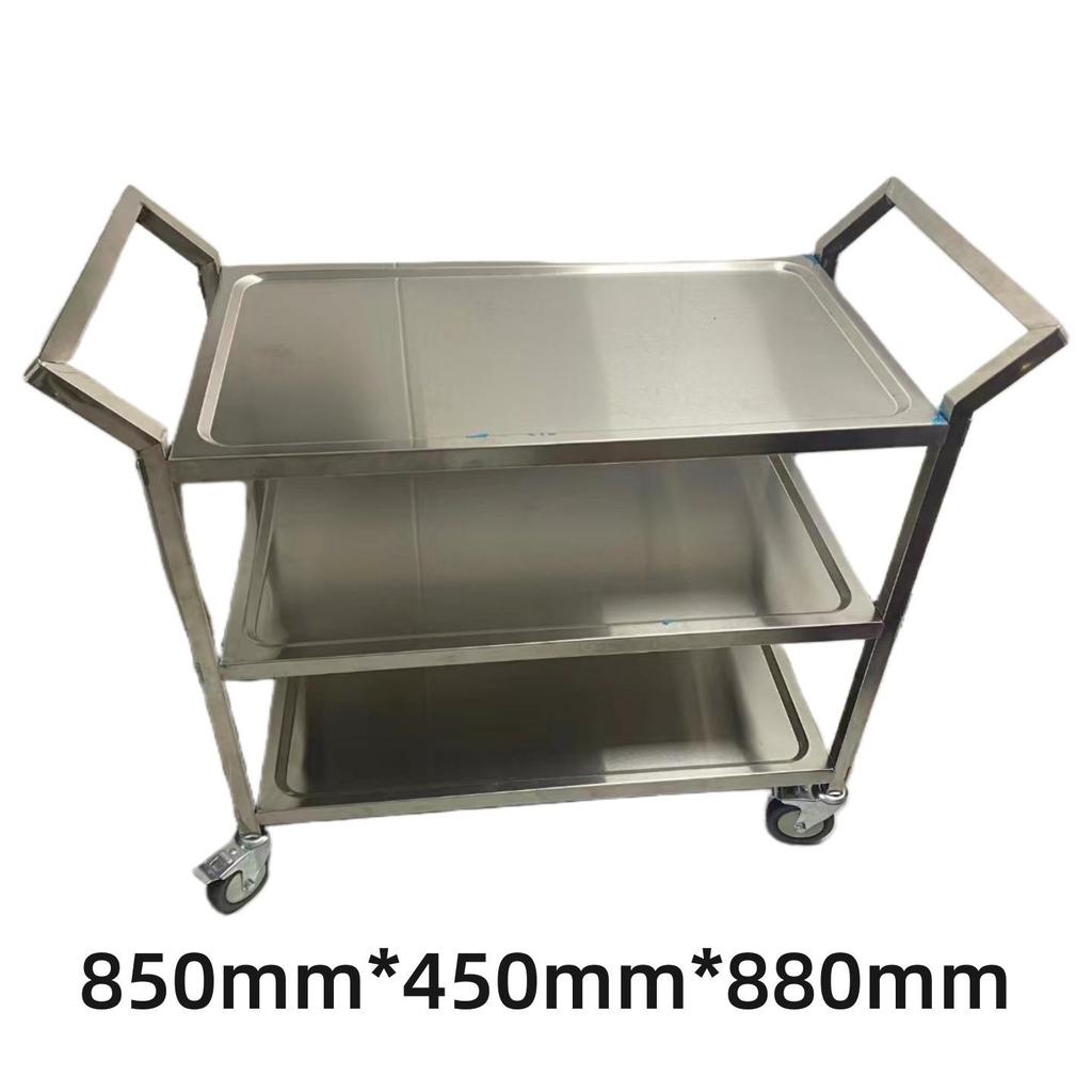Three-tier Stainless Steel Service Cart: Meal, Food, Beverage, and Dish Collection Trolley for Restaurants and Hotels.