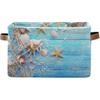 Summer Beach Wooden Starfish Storage Basket Bins, Ocean Nautical Decorative Baskets Storage Box Collapsible Storage Cubes Organizer with Handles for