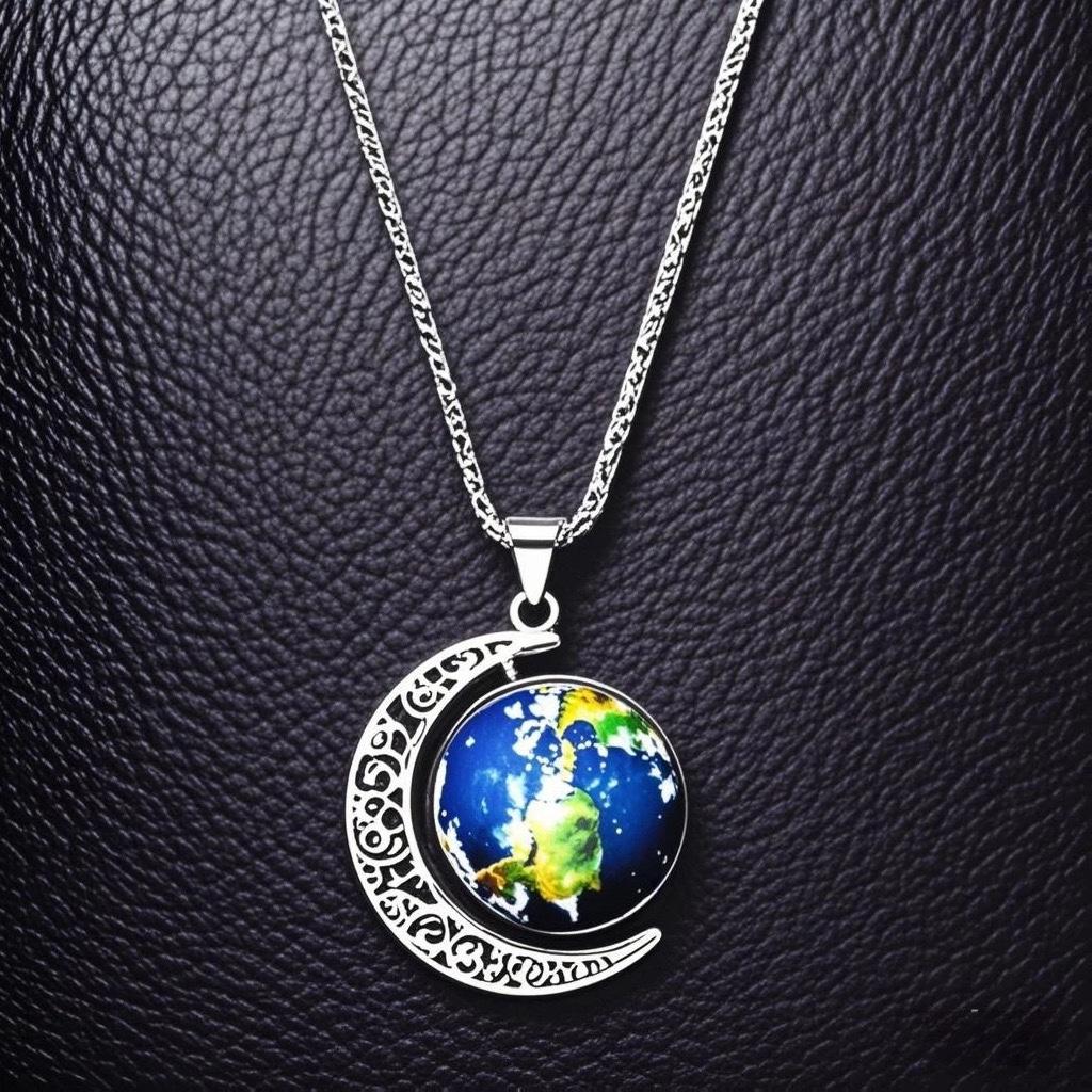 "JMXD Trendy Hip-Hop Earth Necklace for Men and Women, Stylish Minimalist Pendant Jewelry for Sweaters and Hoodies, Non-Fading Fashion Accessory"