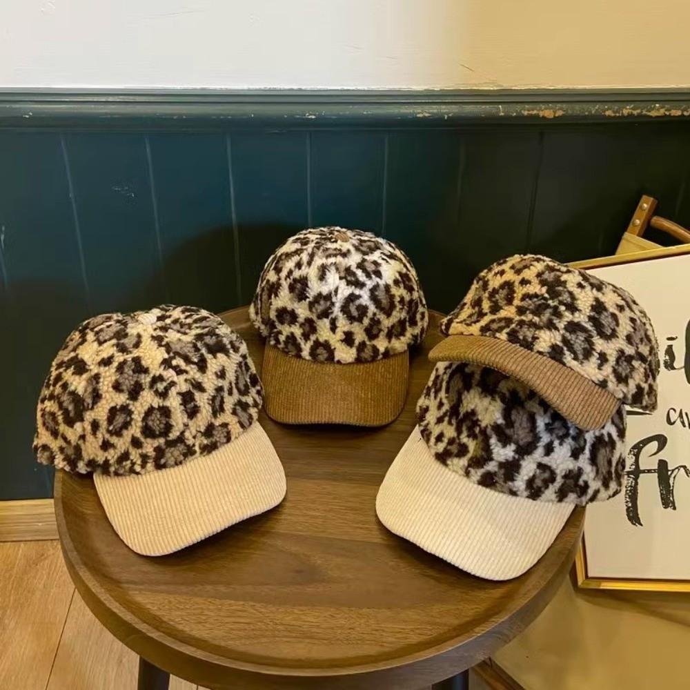 Adjustable Plush Baseball Cap Vintage Winter Baseball Cap Leopard Print Baseball Cap  Autumn Winter