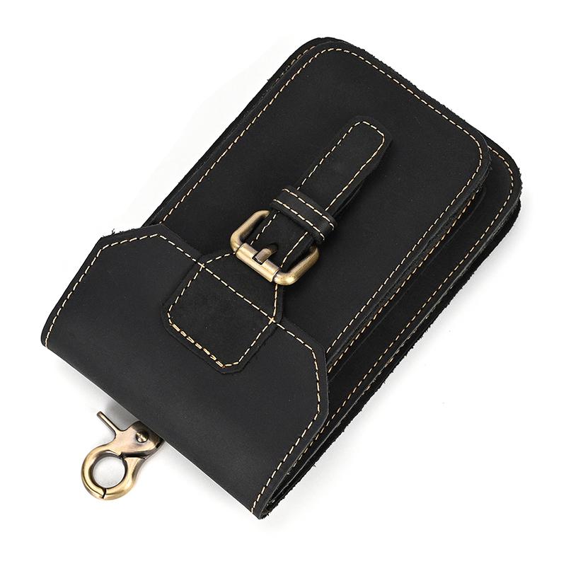 Crazy Horse Leather Mobile Phone Bag Phone Pouch Wear On Belt Fanny Pack 6.7 "leather Mobile Phone Wasit Pack Men Male Belt Bag