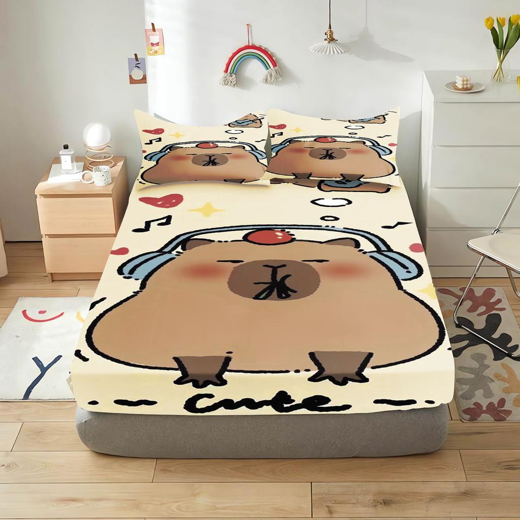 Capibara Cartoon Fitted Sheet For Children, Cute Digital Printing, Coverage, Baby Teenager With Sheets Cover, Elastic Bedding